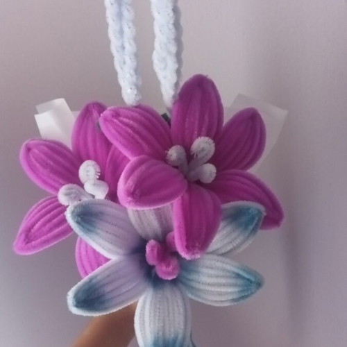 Bouquet handmade in blue and magenta shades
