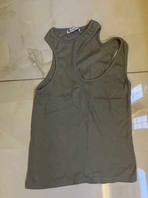 Stradivarius ribbed top small, cut-out shoulder, sage green, like new