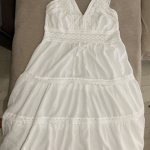 Boho 100% Cotton White Lace Sundress, size L