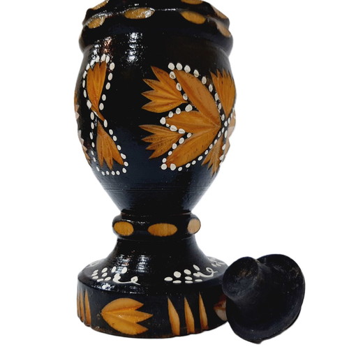 Old carved wooden bottle, hand-painted, decorative, 26×8×8 cm