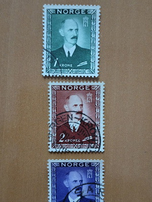Norwegian stamps 1924 used, set of 3 with King Haakon