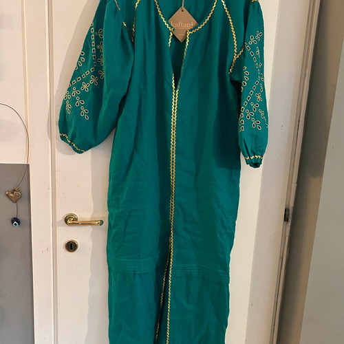 Kaftani long green dress with gold embroidery new