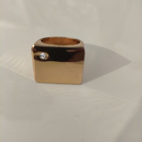 Chunky square ring gold steel with rhinestone, like new