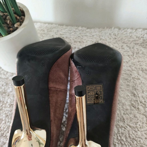 Velvet mocha pumps new with gold heel size 38