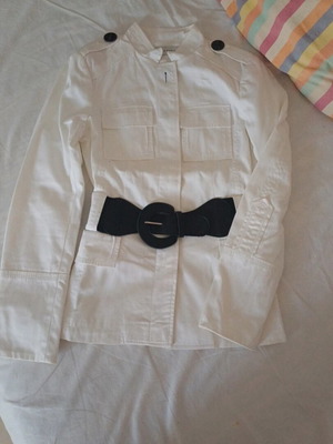 Vintage σακάκι Zara XS με maxi ζώνη, λευκό
