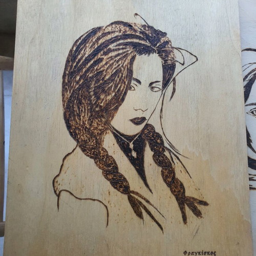 Wooden art frames with female portraits by Fragkiskos, set of 2