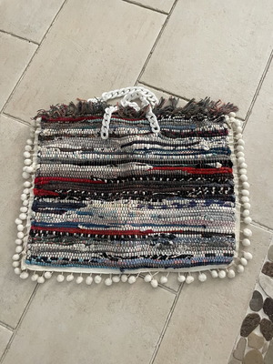 Handmade rag bag blue and white used 40x50 cm