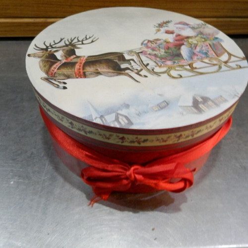 Metal box Santa Claus on sleigh like new