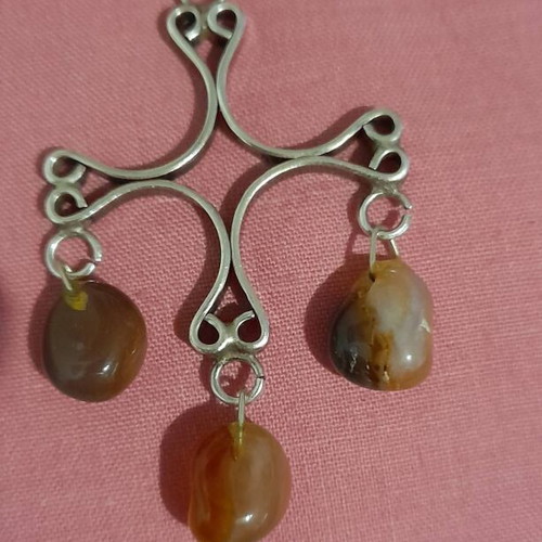 Retro 70s silver cross necklace with genuine agate stones used