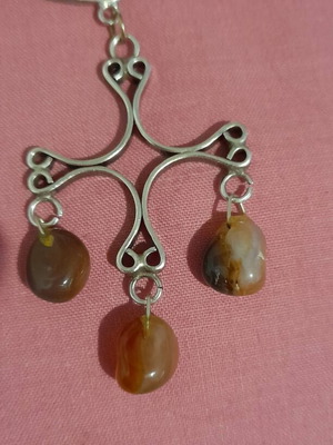 Retro 70s silver cross necklace with genuine agate stones used