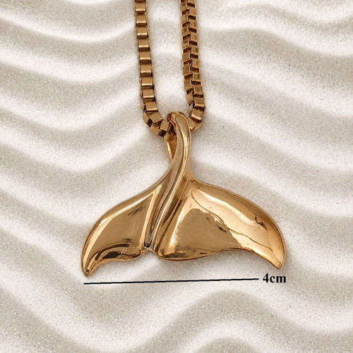 Stainless steel necklace with Venetian chain and dolphin tail pendant gold new