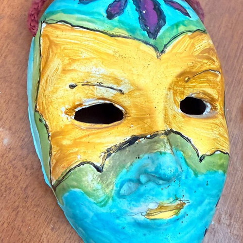 Handmade masks set of 3 used, colorful painted