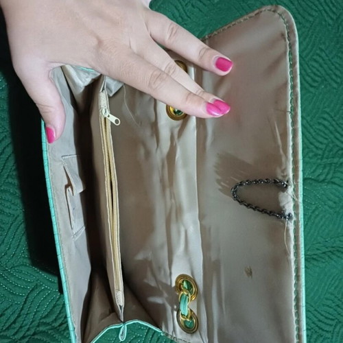 Vintage shoulder bag used, green and turquoise