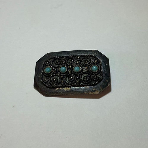 Pin handmade with turquoise stones sterling silver 925 Israel used