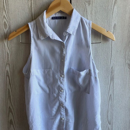 Stradivarius striped summer shirt XS used, white and turquoise