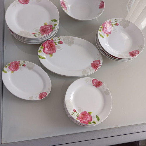 Dinnerware set white with rose, like new