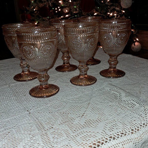 Set of 6 column water glasses in salmon pearl color new
