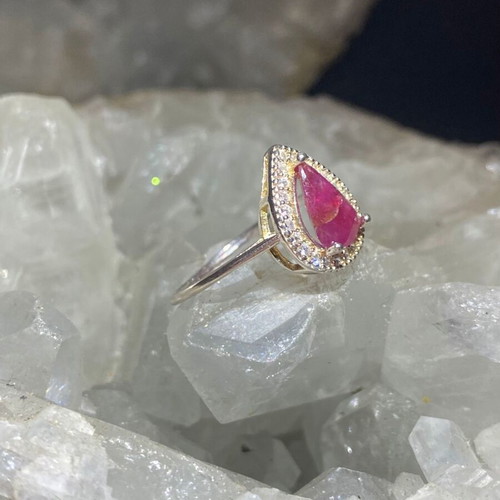 Silver ring with natural ruby and moissanites, new