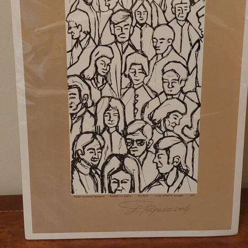 Faces woodcut by Stavros Papasavvas 1971 mint condition