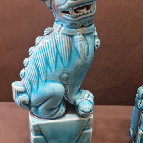 Chinese porcelain Foo dogs 20th century turquoise, like new