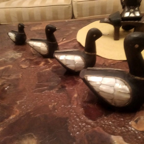 Decorative duck set of 5 with mother-of-pearl and bronze new