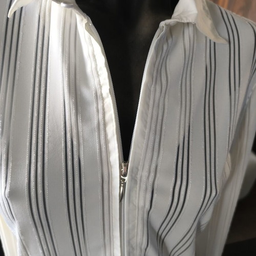 Shirt with zipper new, white elastic fabric with embossed stripes
