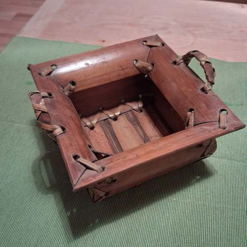 Vintage handmade wooden decorative bowl basket boho, like new