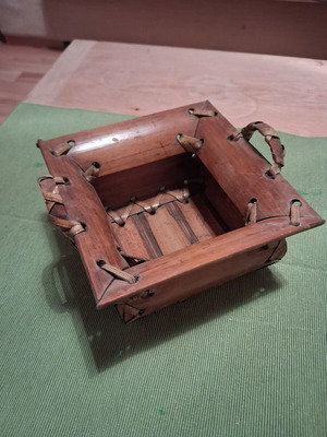 Vintage handmade wooden decorative bowl basket boho, like new