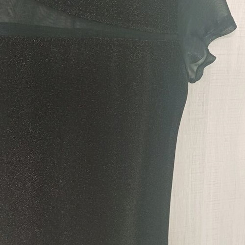 Women's short-sleeve lame blouse with transparency like new, black size L