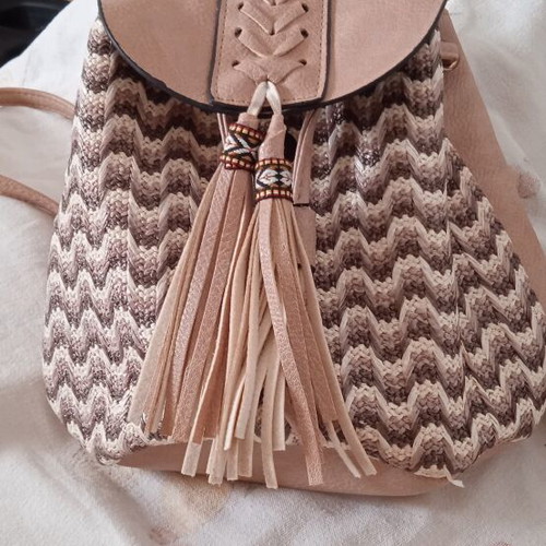 Backpack bag used, beige with inner zip pocket