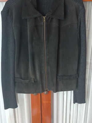 Castor gray jacket with knitted sleeves and back used, size M