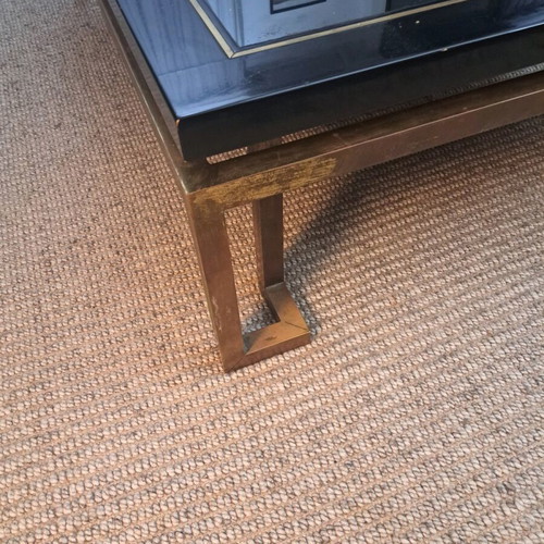 Vintage coffee table with mirror and brass legs used (1983)