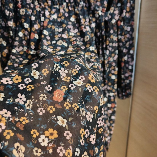 Pin up floral dress like new with transparent sleeves, multicolor