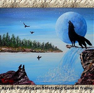 Wolf:  Πίνακας ζωγραφικής (Handmade, Original) με ακρυλικά χρώματα σε καμβά (35Χ25Χ1,5εκ)