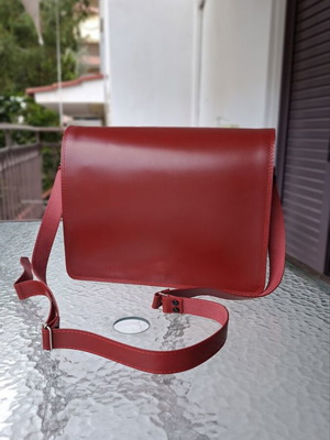 Handmade leather bag new, deep red 25x28cm