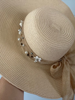 Hat beige natural paper like new, size S-M