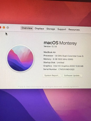 MacBook Air early 2015 used, no charger, battery not holding charge