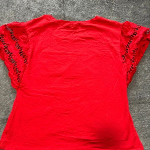 Short-sleeve blouse like new, red with lace and leopard print