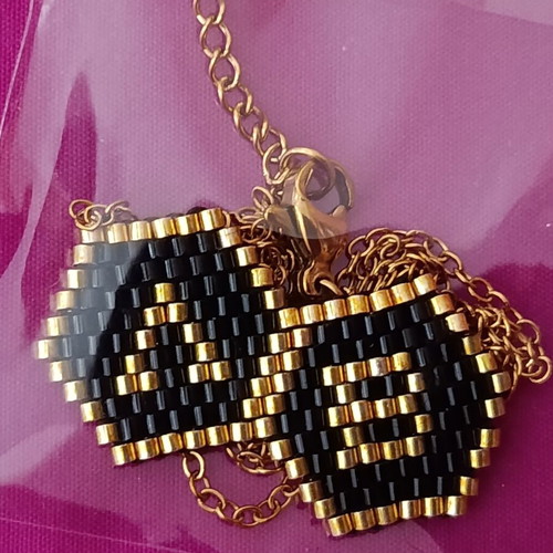Steel necklace double monogram Miyuki handmade, made-to-order