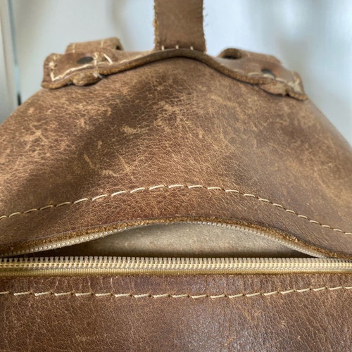 Leather backpack small used, tan color