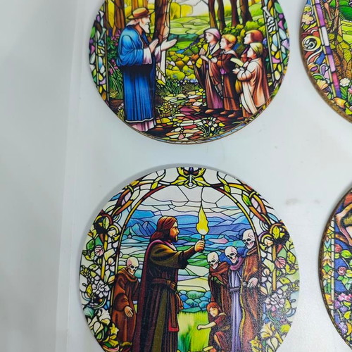 Lord of the Rings wooden coasters like new with stained glass design