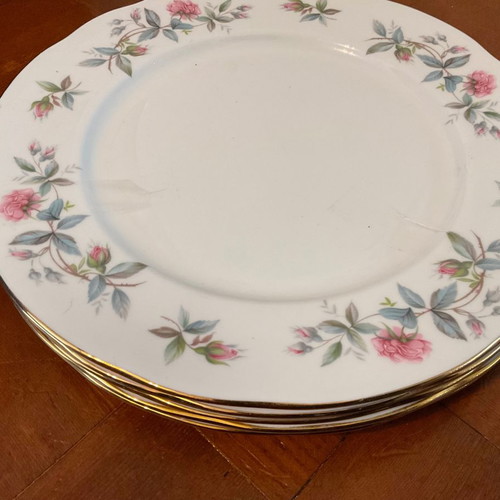 Duchess Bramble Rose English porcelain dinner plates set of 5, excellent condition