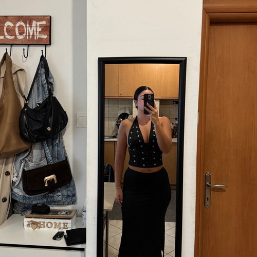 Shein black midi skirt with side slit, high waist