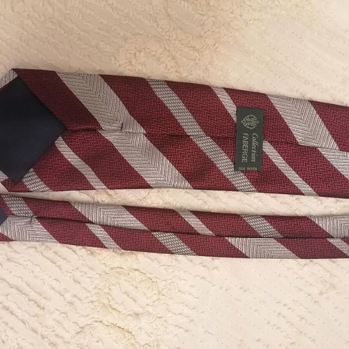 Collection Fabergé Silk Woven Tie like new, burgundy with silver grey stripes