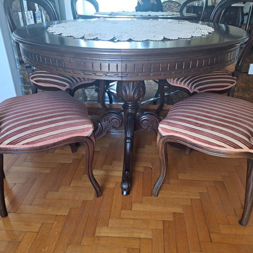 Carved dining set used with 6 chairs, solid walnut wood