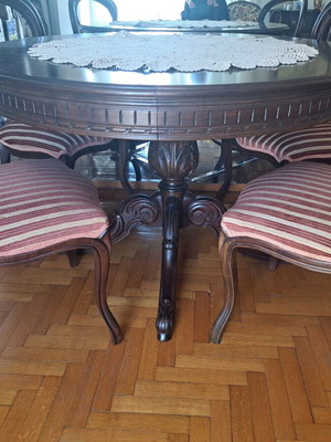 Carved dining set used with 6 chairs, solid walnut wood