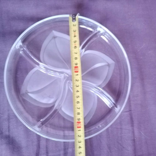 Walther glass four-section nut bowl like new with embossed designs