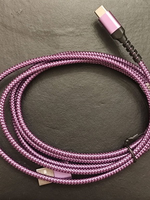 USB-A to USB-C charging cable 2m 60W purple nylon braided new