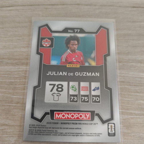 Julian de Guzman 2026 Panini Monopoly Prizm FIFA World Cup card like new