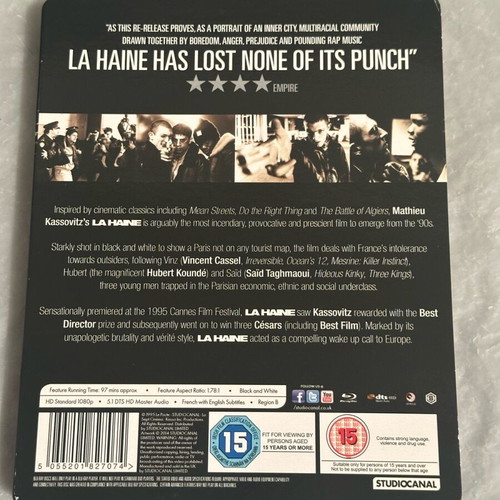 La Haine Blu-ray Steelbook limited edition like new with subtitles